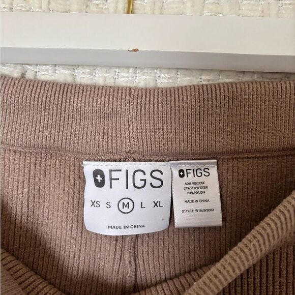 Figs Women's Tan Ribbed Knit Wide Leg Lounge Wear Pant✨ - Picture 3 of 6